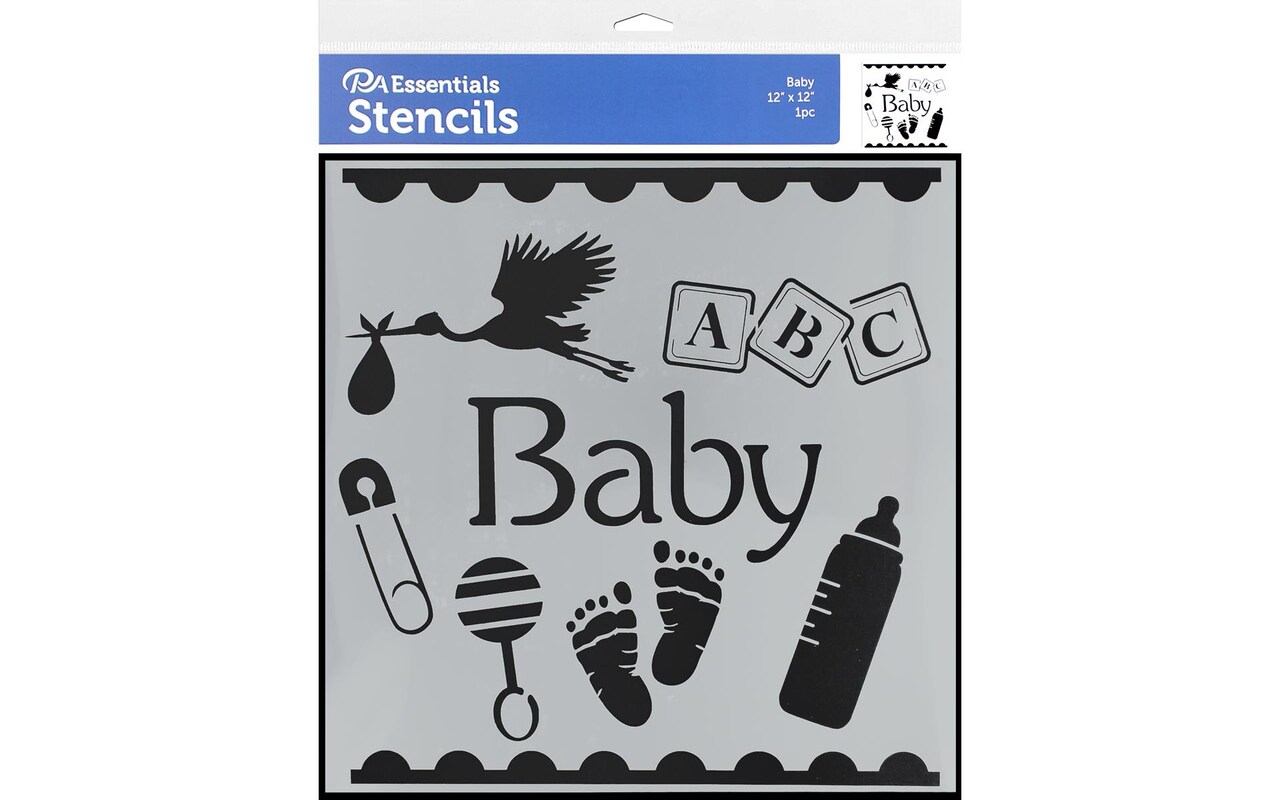 PA Essentials Stencil Baby for Painting on Wood, Canvas, Paper, Fabric, Wall and Tile, Reusable DIY Art and Craft Stencils for Painting, 12"x12" Inches